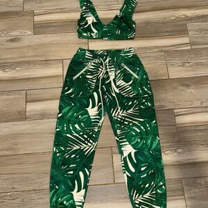 Tropical Green Leaf Print two piece